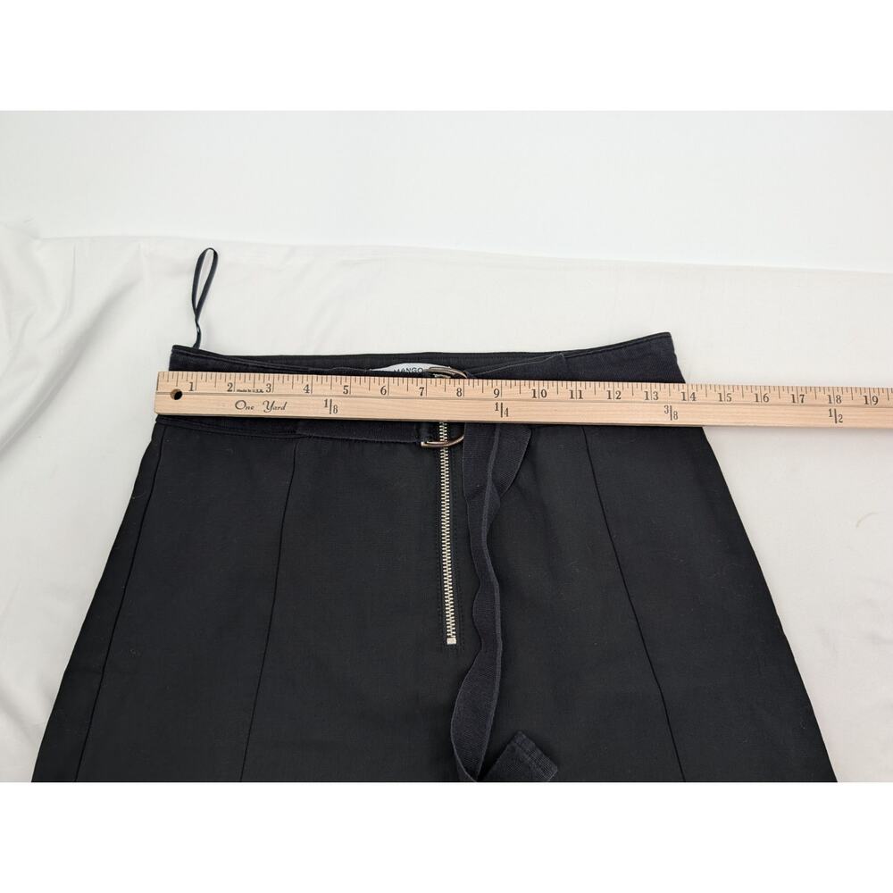 Mango Black Skirt Attached Belt Size 6 Front Zip Preppy Neutral Basic Staple - Picture 3 of 7